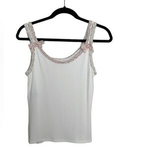 Escada Women’s White Body and Pink Ribbon Rhinestone Bows Shell